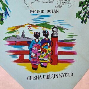 ㊗️Vintage 1960s Japanese Souvenir Scarf – Mid-Century Export to USA
